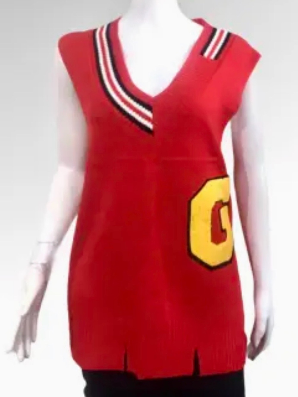 Oversized Red V-Neck Sweater Vest with Yellow G Patch